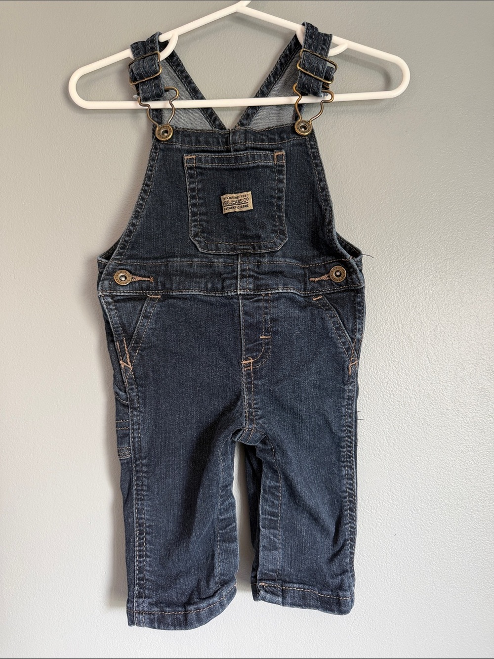 Wrangler WRG Jeans Co. Dark Wash Denim Kid's Overalls 0-3 Months